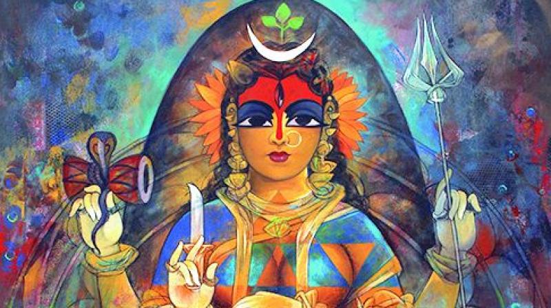 A painting of Goddess Lakshmi by Rajeshwar Nyalapalli
