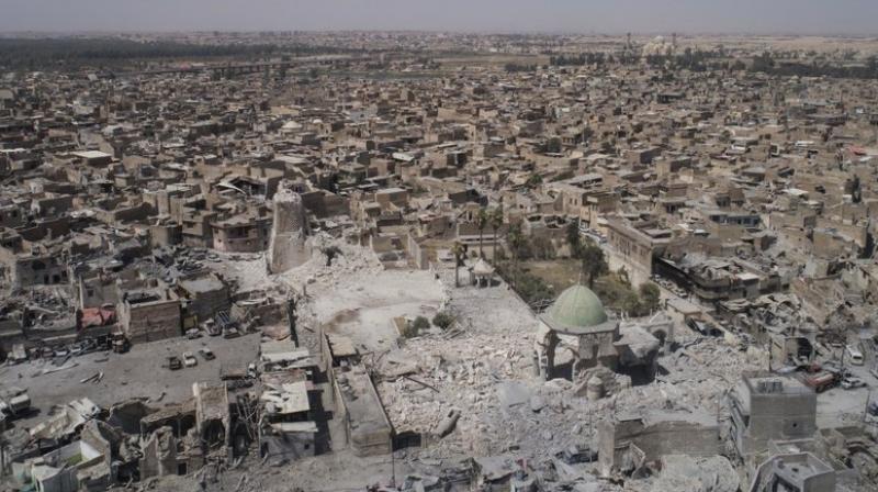 An aerial view of the destroyed landmark al-Nuri mosque in the Old City of Mosul, Iraq. Abdul Wahab al-Saadi, an Iraqi commander said Thursday (Photo: AP)