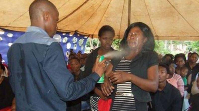 Rabalago said at the time he was  glorifying God  by spraying his congregation at the Mount Zion General Assembly church (Photo: Facebook)