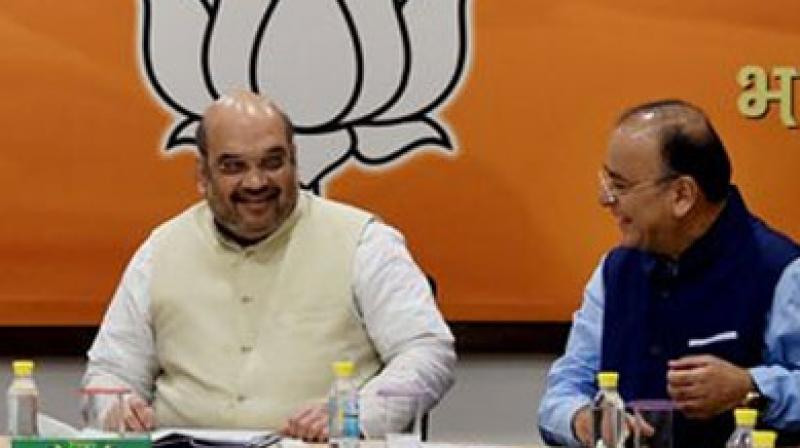 BJP election incharge of Gujarat Arun Jaitley and co-incharges NS Tomar, N Sitharaman, J Singh, PP Chaudhary held meeting Amit Shah. (Photo: PTI)