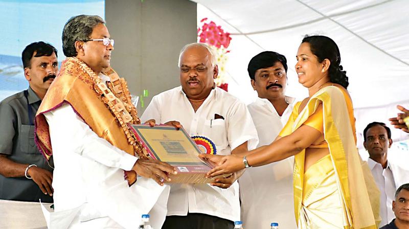 Chief Minister Siddaramaiah at the launch of several developmental works in Kolar on Wednesday