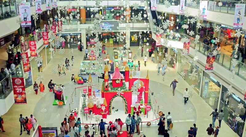 Most of the malls in Vijayawada are lavishly decorated and illuminated to attract the customers. (Photo: DECCAN CHRONICLE)