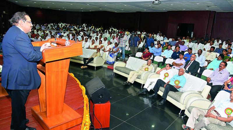 Advisor, Department of Biotechnology, Dr S.R. Rao addresses during the 5th Graduation Ceremony of Gitam Centre for Distance Learning (CDL) at Gitam University Campus in Visakhapatnam on Friday.