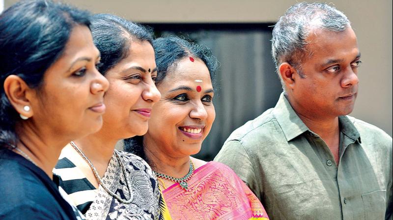 Writer Salma, actress Suhashini, Carnatic singer Sudha Ragunathan and director Gautam Vasudev Menon visit the office of Deccan Chronicle for an interaction with its journalists on the occasion of the newspapers 12th anniversary. (Photo: DC)