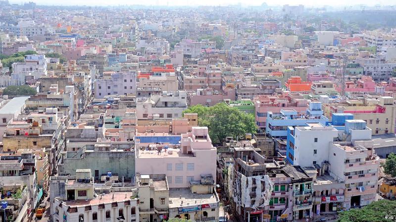 An aerial view of RK Nagar shows that it may be difficult for T.T.V. Dhinakaran to find 57,000 applicants for his free houses scheme in a constituency with less than  a lakh households (Photo: DC)