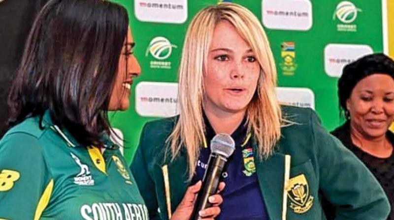 On the left is Kass Naidoo interviewing a South African Woman cricket player.