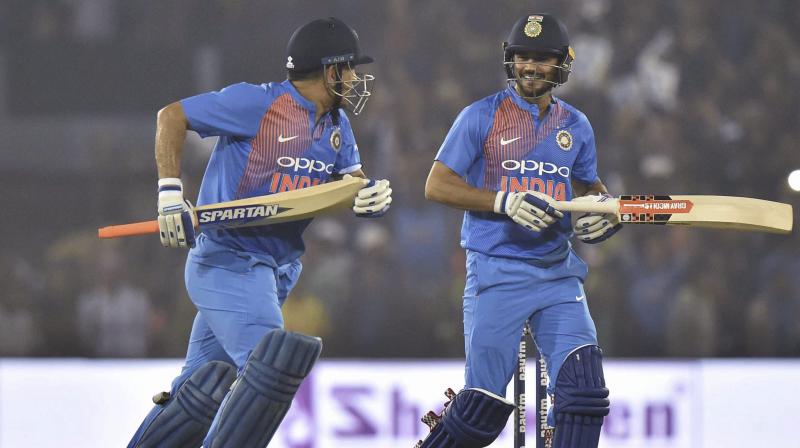 Mahi woke up. There was his chance. He is probably the best when he bats lower down the order. In the last couple of overs he looks to dominate and he has done that a number of times,  said Manish Pandey. (Photo: PTI)