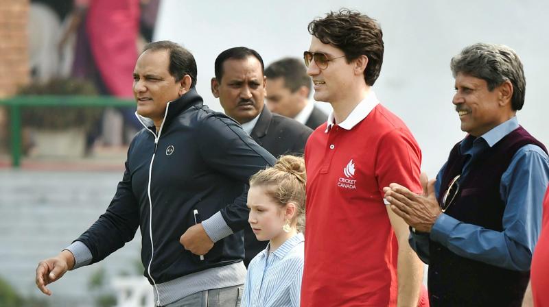 Canadian Prime Minister Justin Trudeau along with his children were seen having some leisure time as they played cricket with former Indian captains Kapil Dev and Mohammad Azharuddin. (Photo: PTI)