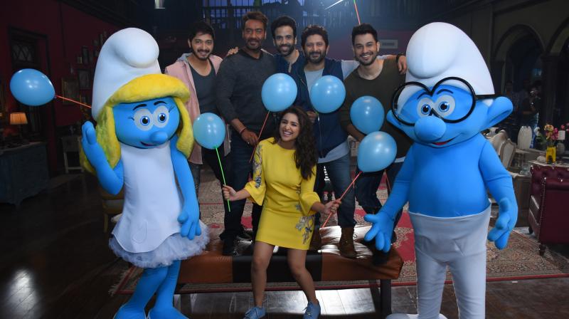 The team of Golmaal Again along with the Smurfs