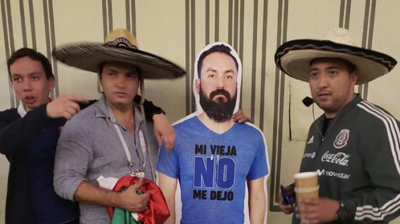 A group of Mexican friends created a cardboard cut-out of Javier, one of their close friends, who could not make it as his wife disallowed him. (Photo: Facebook / Ingue Su Matrushka)