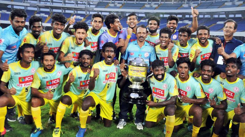 Kerala held their nerves to beat Bengal via penalty shootout as they clinched their sixth national football championships for the Santosh Trophy at the Salt Lake Stadium on Sunday. (Photo: PTI)