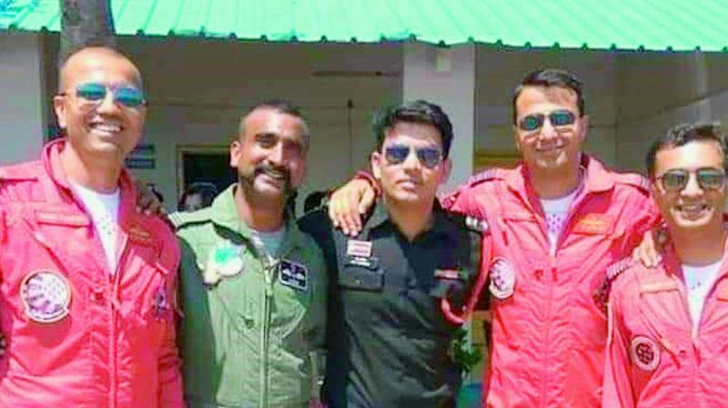 Wing Commander Abhinandan Varthaman (second from left) who has been captured by the Pakistani military on Wednesday.