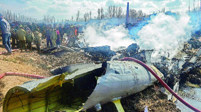Wreckage of the MI-17 copter that crashed in Budgam district of Jammu and Kashmir on Wednesday. (Photo: AP)