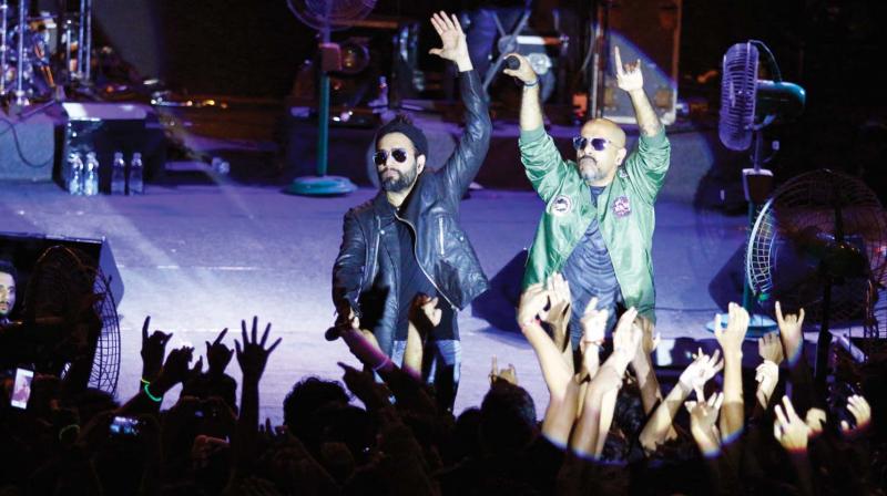Bollywood musical duo Vishal Dadlani and Shehkar Ravjiani perform during the pre-show of NIT-C Ragam in Kozhikode on Friday.