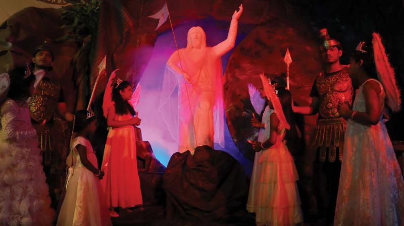 The depiction of the resurrection of Jesus at Pottakuzhi Little Flower church in Kochi on the eve of Easter. (Photo: ARUN CHANDRABOSE)