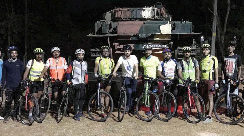 Kannur district collector Mir Muhammad Ali (seventh from Left) who joined Vadakara Riders team in cycling in Kannur.