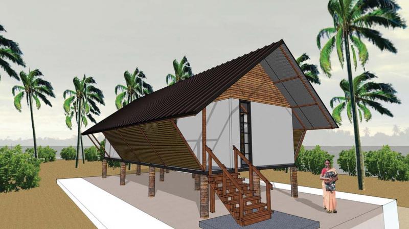 An artists impression of the amphibious house to be constructed in Munroe Thuruthu.