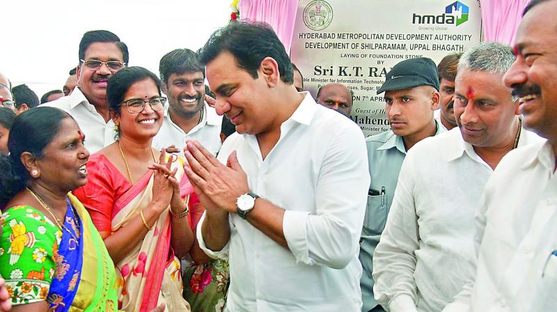 Minister K.T. Rama Rao lays foundation stone for Shilparamam at Nagole on Saturday.  (Photo: DC)