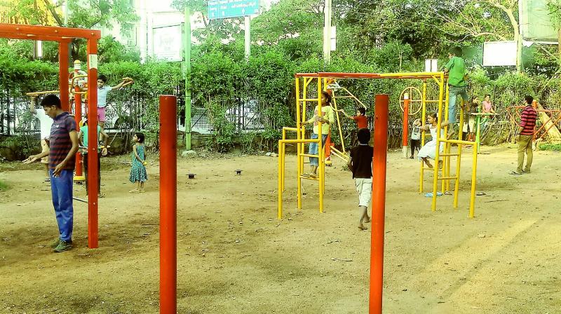 Some of the gym equipment seen missing in the open air gym at KBR Park.  (Photo: DC)