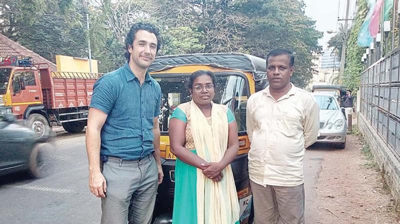 Chitralekha and her husband Sreeshkant with British scriptwriter Fraser Scott during a recent visit by the latter.