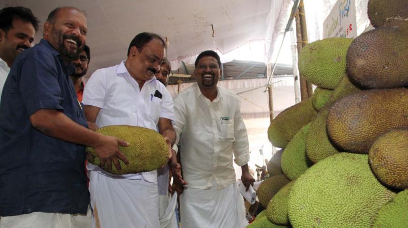 Minister V .S. Sunilkumar visits the fruits festival at Thrissur Town Hall on Saturday.