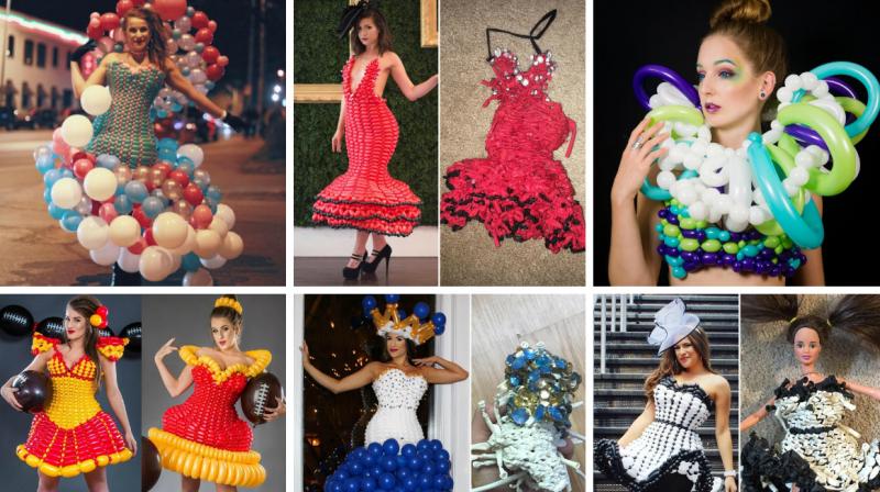 Woman creates eye-catching balloon dresses as wearable art