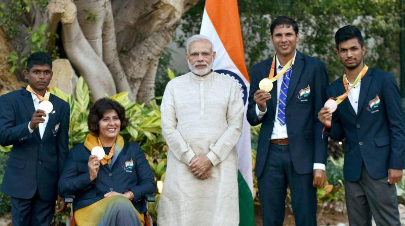 PM Narendra Modi with the Rio Paralympics medallists. (Photo: PTI)