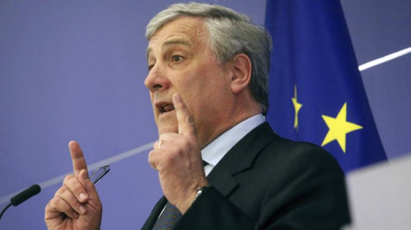European Parliament President Antonio Tajani speaks during a media conference at the European Parliament in Brussels. (Photo: AP)