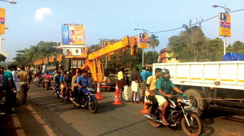 Works progress on Enathu Bridge in Adoor on Wednesday. (Photo: DC)