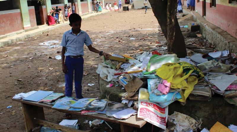 A scene from SNDP HSS Kuttamangalam on Monday. The school reopened last week after a two-month-long flood situation.