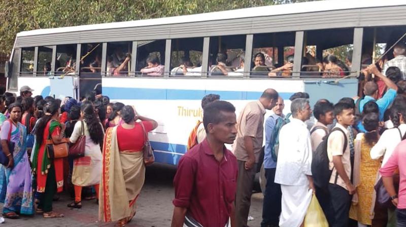 Heavy rush at KSRTC boat jetty stand following the private bus strike.