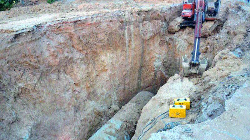Underground drainage pipeline works in progress in Nizamabad.(Photo: DC)