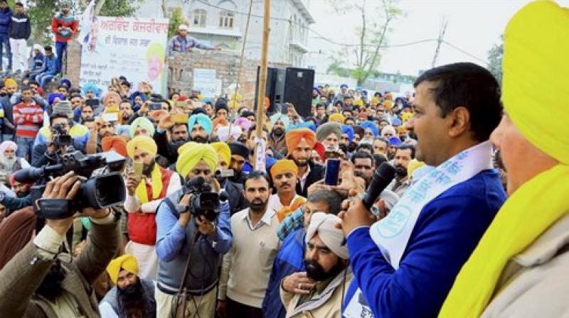 Aam Aadmi Party convener & Delhi Chief Minister Arvind Kejriwal during election campaigning for the upcoming Punjab Assembly elections,in Border villages in Attari. (Photo: AP)