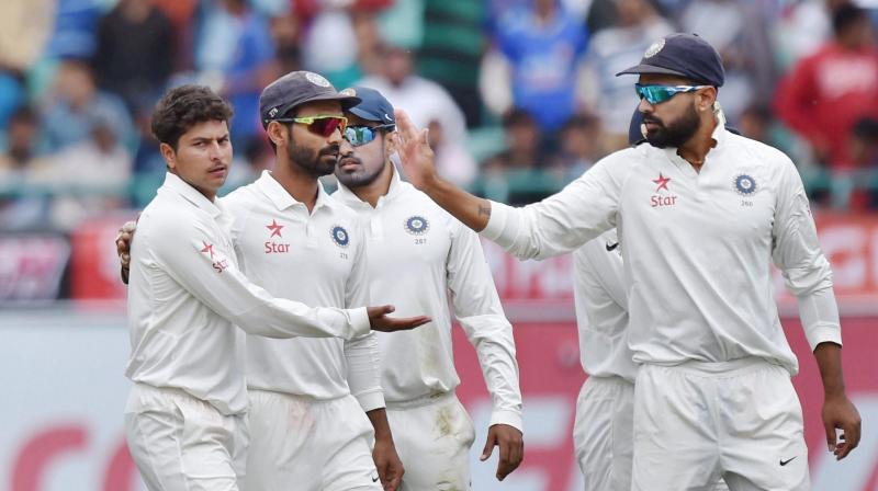 Kuldeep Yadav had an excellent Test debut for India, picking up four Aussie wickets, in the first innings of the Dharamsala Test. (Photo: PTI)