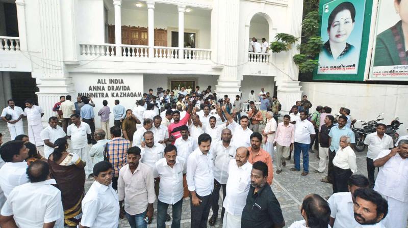 Party cadres at the AIADMK headquarter. (Photo: DC)