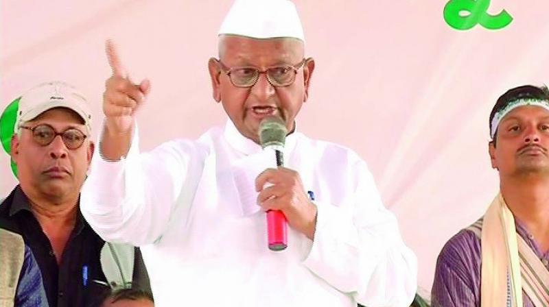 Anna Hazare addressing farmers rally in Odishas Jagatisinghpur on Thursday. (Photo: DC)