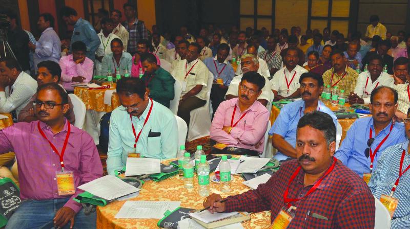 Professors and scientists attend the second day at India Rice conclave-2017 in Vijayawada on Thursday.