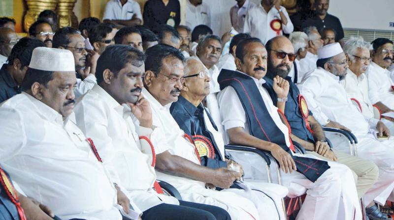 MDMK leader Vaiko at the meet in Erode on Saturday. (Photo:DC)