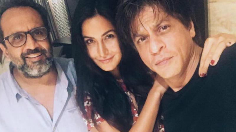 Katrina Kaif with Shah Rukh Khan and Anand L Rai on the sets of their forthcoming film.