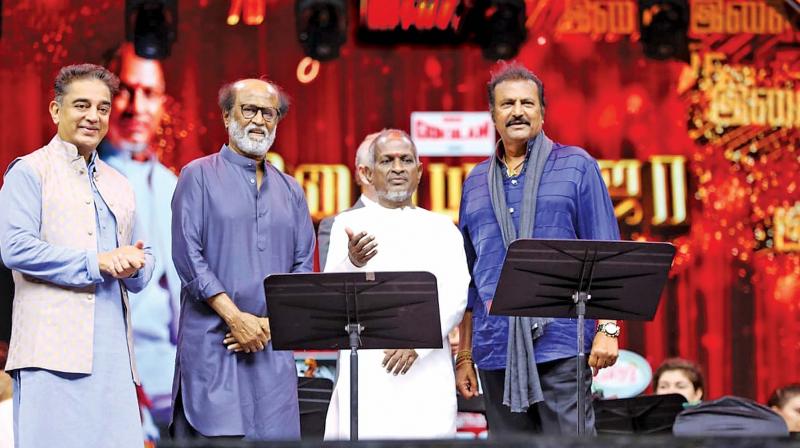 Actors Kamal Haasan and Rajinikanth were there to felicitate music maestro Ilaiyaraaja.