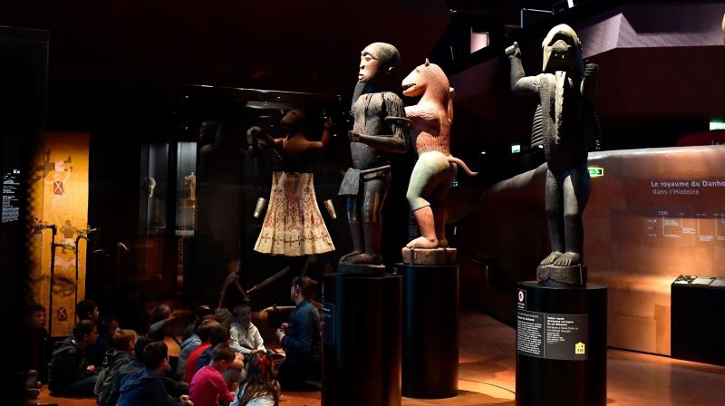 Big royal statues of the Kingdom of Dahomey dating back to 1890-1892 are pictured on June 18, 2018 at the Quai Branly Museum-Jacques Chirac in Paris. (Photo: AFP)
