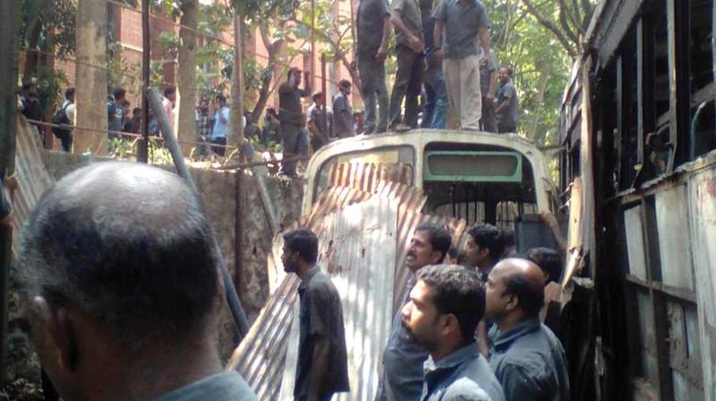 The clash between staff of KSRTC and Sree Chitra Thirunal College of Engineering, Thiruvananthapuram on Tuesday. 	Image: DC