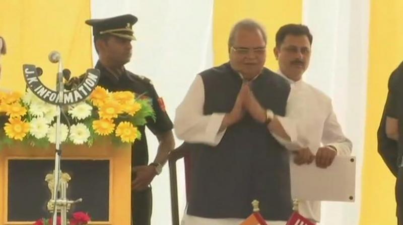 Former chief ministers Farooq Abdullah and Mehbooba Mufti were among over 400 guests present in the ceremony, which also saw the presence of legislators, senior leaders of BJP, PDP, National Conference, Congress and other political parties. (Photo: Twitter | @ANI)