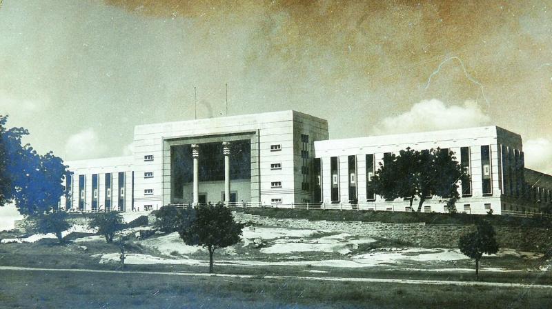 An undated photograph of Osmania University Main Library building, which was inaugurated by then President S. Radhakrishnan in 1963.