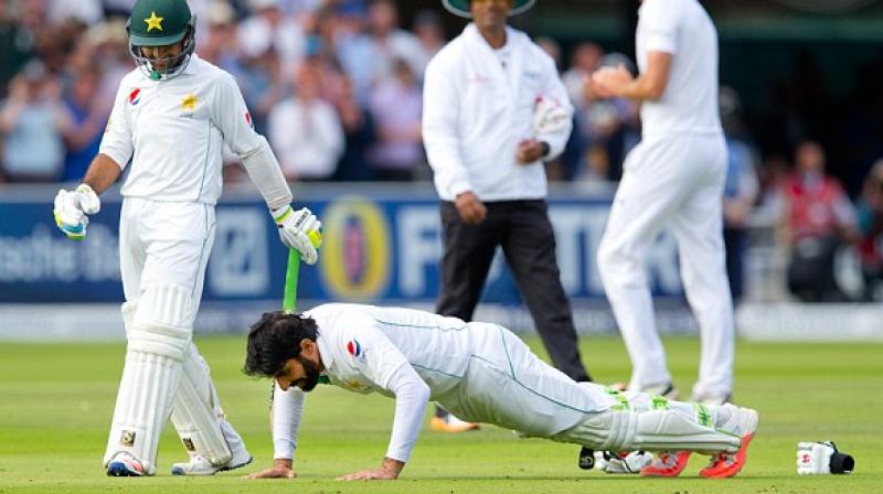 Push-ups as celebration were first done by skipper Misbah-ul-Haq after he completed his century in a Test match against England in July.