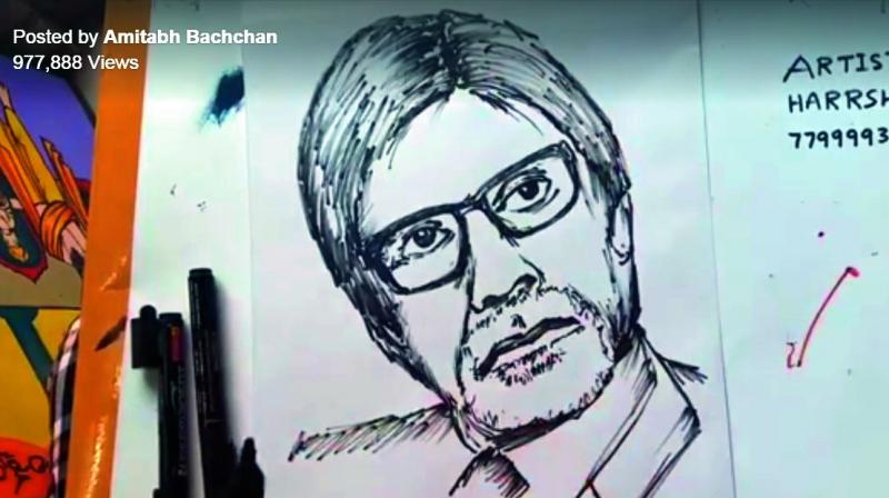 Harrshas sketch of Amitabh Bachchan