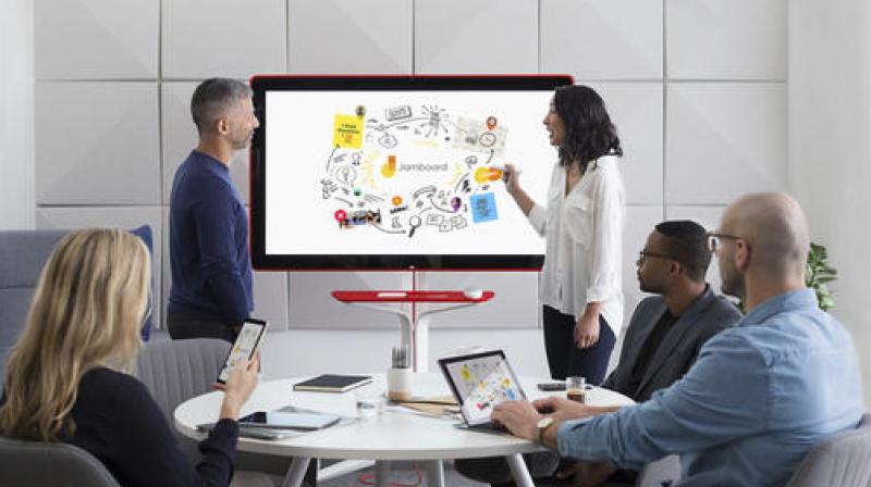 Employees can post their ideas, documents and images on the Jamboard, only they wont need markers, tape or sticky notes to do it.