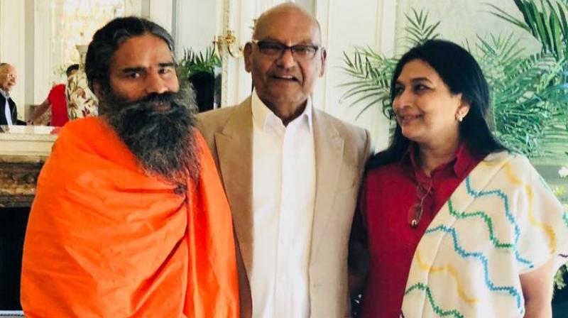 Yoga guru Baba Ramdev met Vedanta boss Anil Agarwal and his wife in London. (Photo: Twitter/@yogrishiramdev)