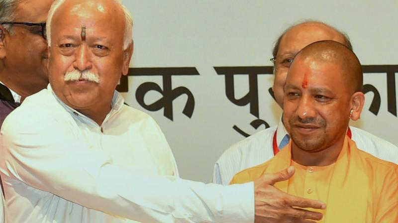 UP CM Yogi Adityanath held talks with RSS executive head Bhaiyyaji Joshi for over two hours and they were later joined by Mohan Bhagwat. (Photo: File/PTI)