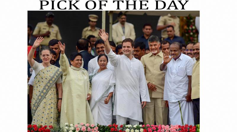 United we stand: A galaxy of opposition leaders across the country had converged at the swearing-in ceremony of Karnataka Chief Minister H.D. Kumaraswamy after the Congress and Janata Dal (Secular) successfully thwarted alleged attempts by the BJP to poach their legislators to reach the majority mark in the state.